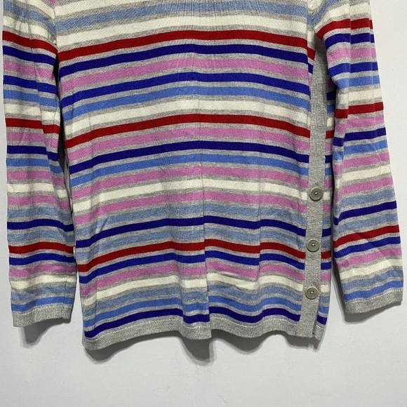 Talbots Sweater Womens M Gray Multicolor Stripe‎ Button Long Sleeve Pullover Top - Picture 3 of 10